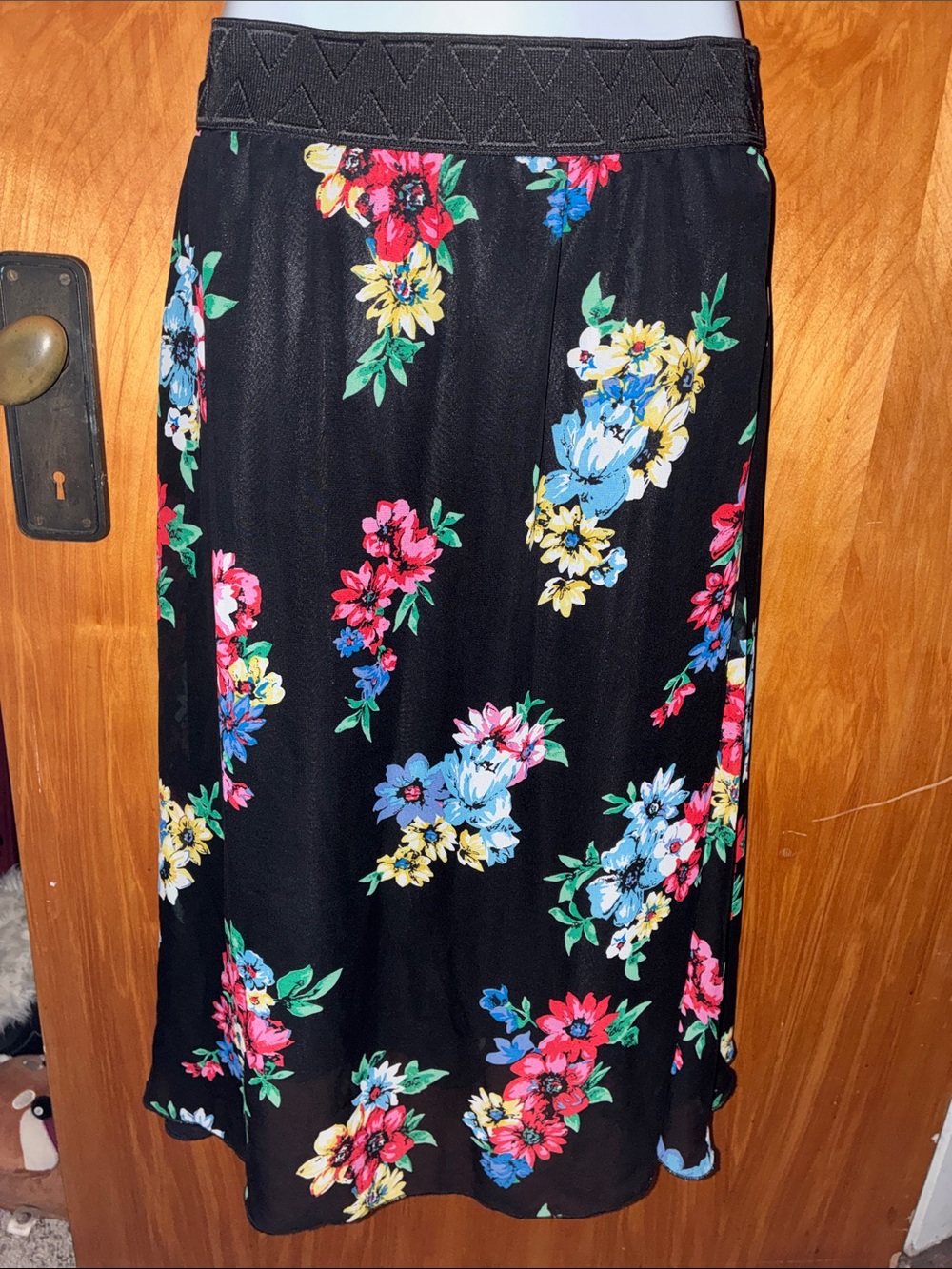 Lularoe Boho Floral Black, Blue, Pink, Yellow & Green Maxi Skirt - Size M